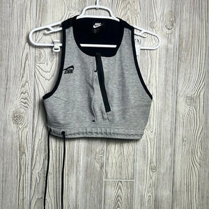 Nike Sportswear Tech Fleece Cropped Tank Top Heather Grey Black WomenSizeMedium